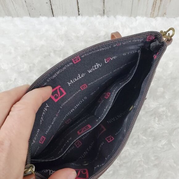 Stone Mountain Leather Clutch Wristlet Bag Purse Brown - Picture 7 of 8